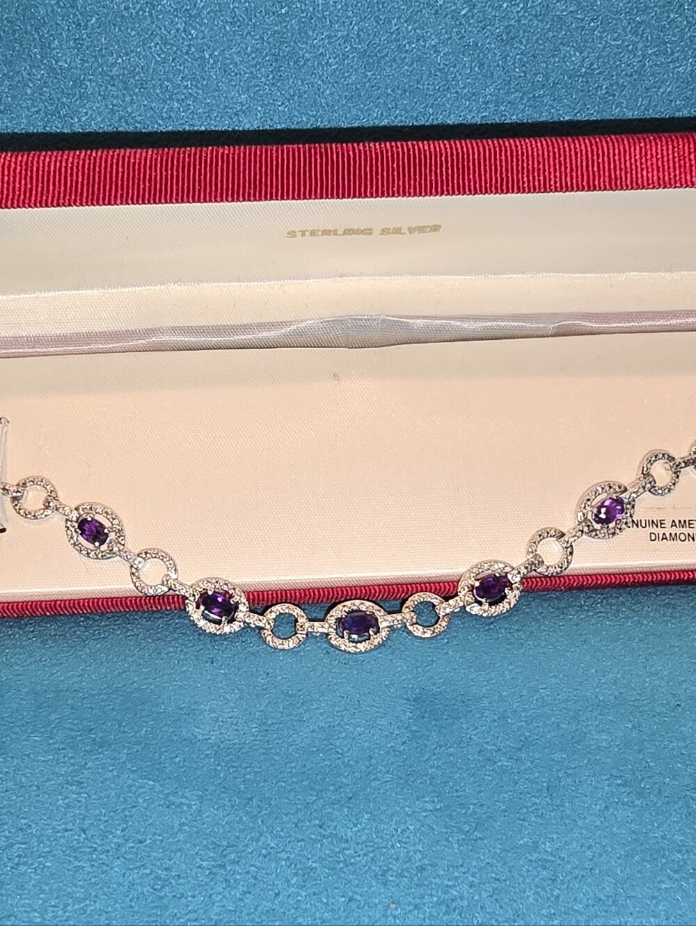 Sterling Silver Amethyst Diamond Bracelet (Read Description) - Picture 2 of 4